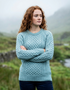 Women's Slim-Fit Aran Cable Knit Sweater - 100% Merino Wool | Aqua