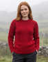 Women's Slim-Fit Aran Sweater - 100% Merino Wool | Red