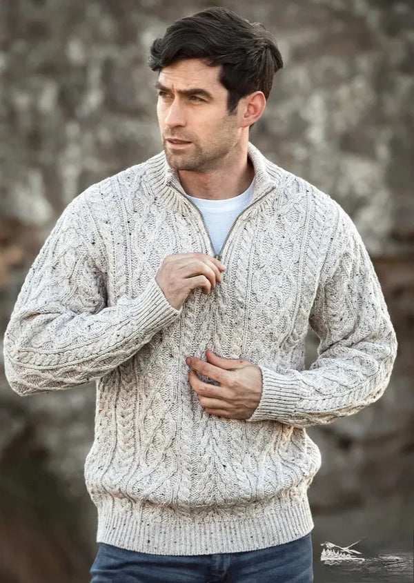 Aran Crafts Men's Half Zip Sweater | Oatmeal