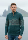 Aran Crafts Celtic Jacquard Zip Sweater | Peacock