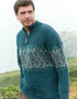 Aran Crafts Celtic Jacquard Zip Sweater | Premium Merino Wool | Peacock