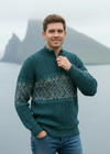 Aran Crafts Celtic Jacquard Zip Sweater | Peacock