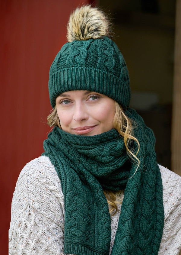 Aran Cable Knit Pom Pom Hat | Cedar