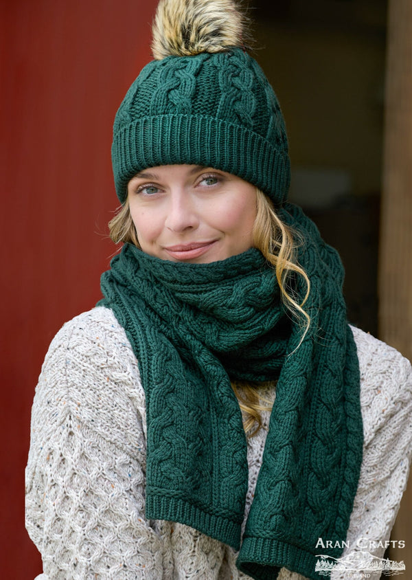 Chunky Cable Knit Aran Scarf - Cedar