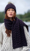 Chunky Cable Knit Aran Scarf - Damson