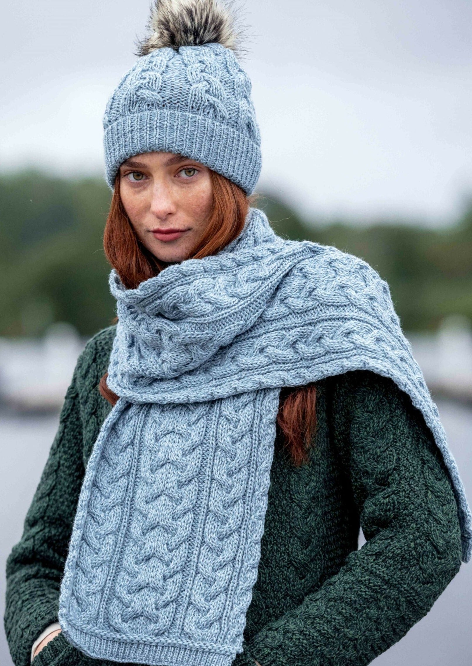 Chunky Cable Knit Aran Scarf - Mermaid