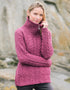 Aran Crafts Double Collar Trinity Cardigan | Berry | 100% Merino Wool