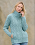 Aran Crafts Double Collar Trinity Cardigan - Premium Merino Wool | Mermaid Blue