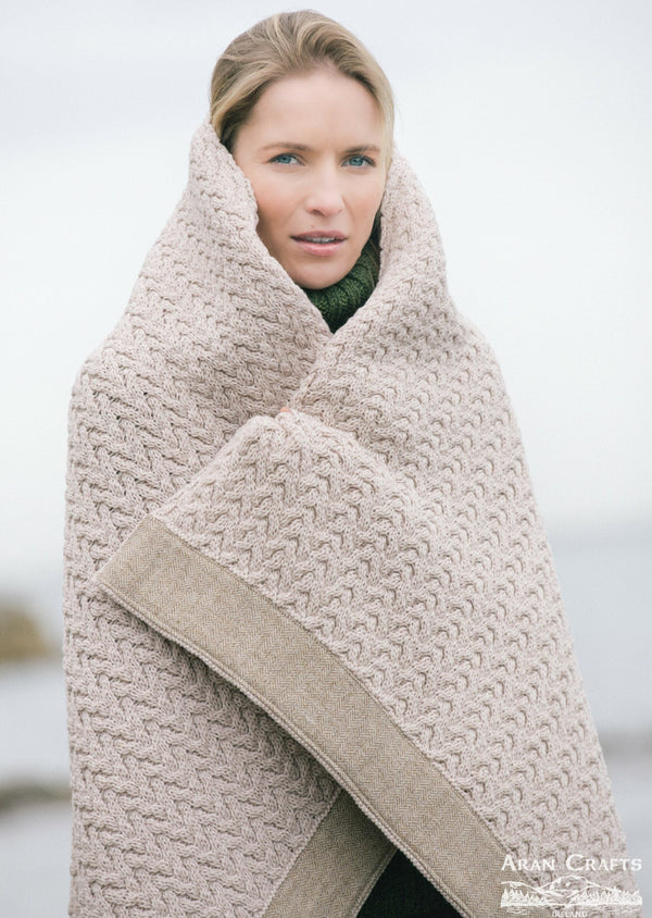 Aran Throw with Tweed Trim | Parsnip