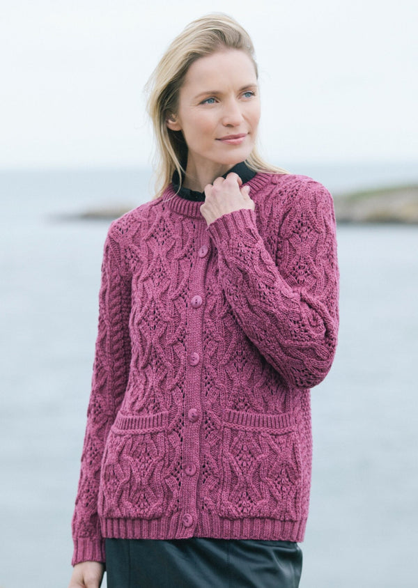 Aran Lace Style Lumber Cardigan | Magenta