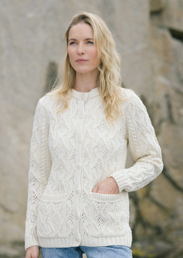 Aran Lace Style Lumber Cardigan | Natural