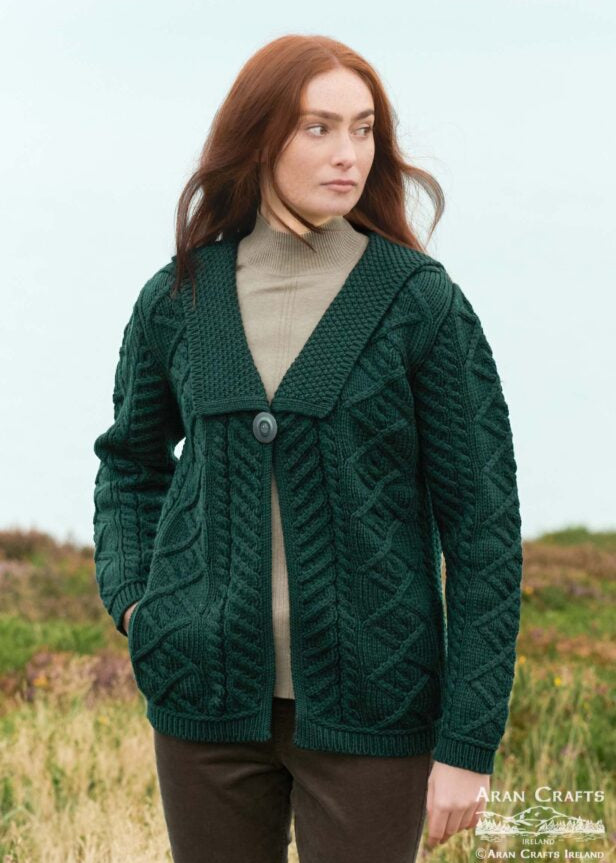 Beltra One Button Aran Cardigan | Green