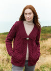 Beltra One Button Aran Cardigan | Wine
