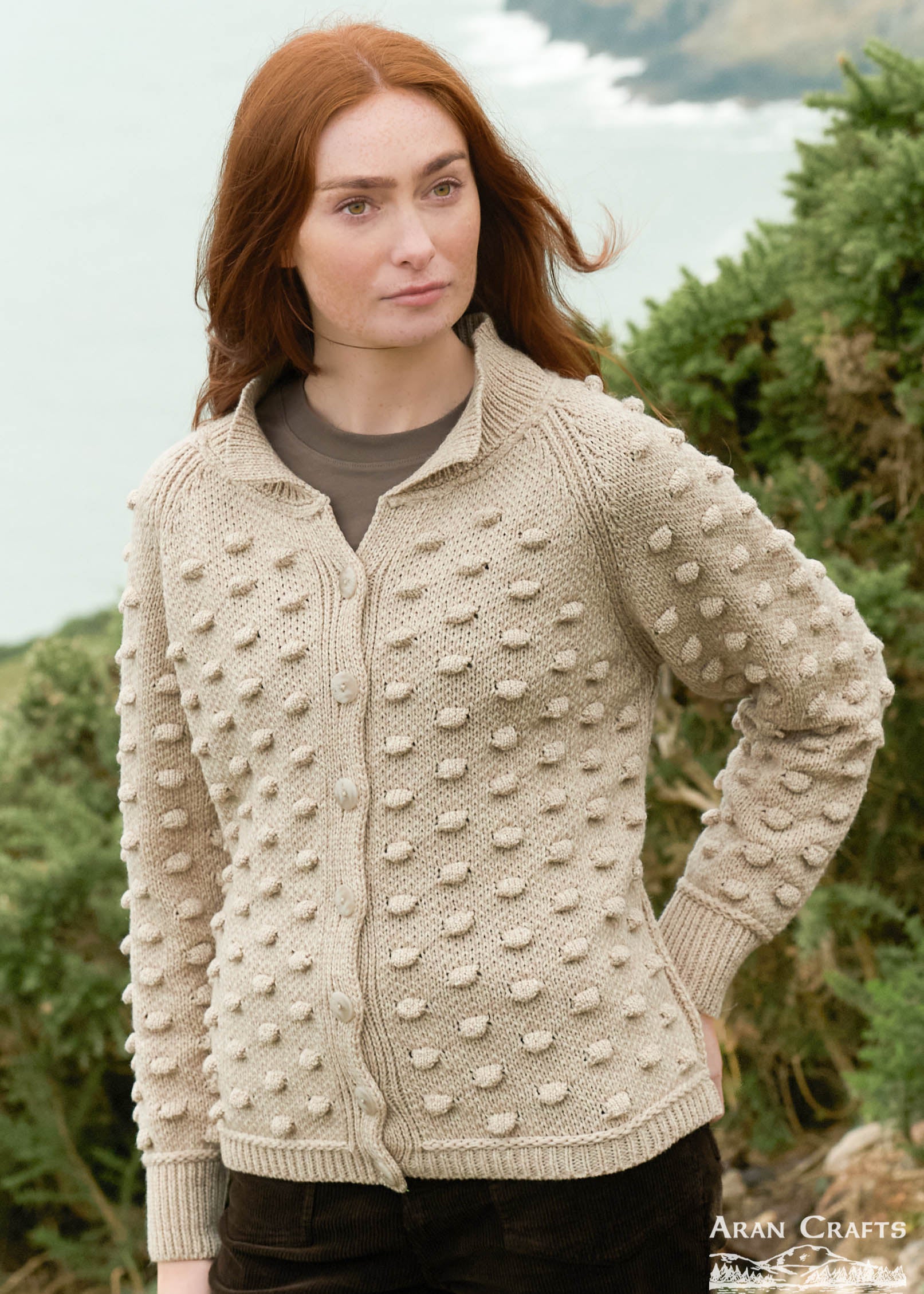 Aran Popcorn Stitch Cardigan | Parsnip