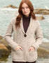 One Button Merino Wool Aran Hearts Cardigan | Oatmeal