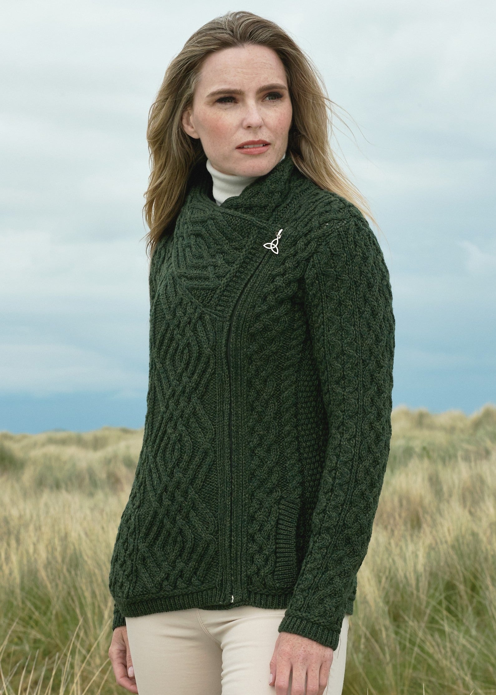 Aran Crafts Ladies Side Zip Cardigan