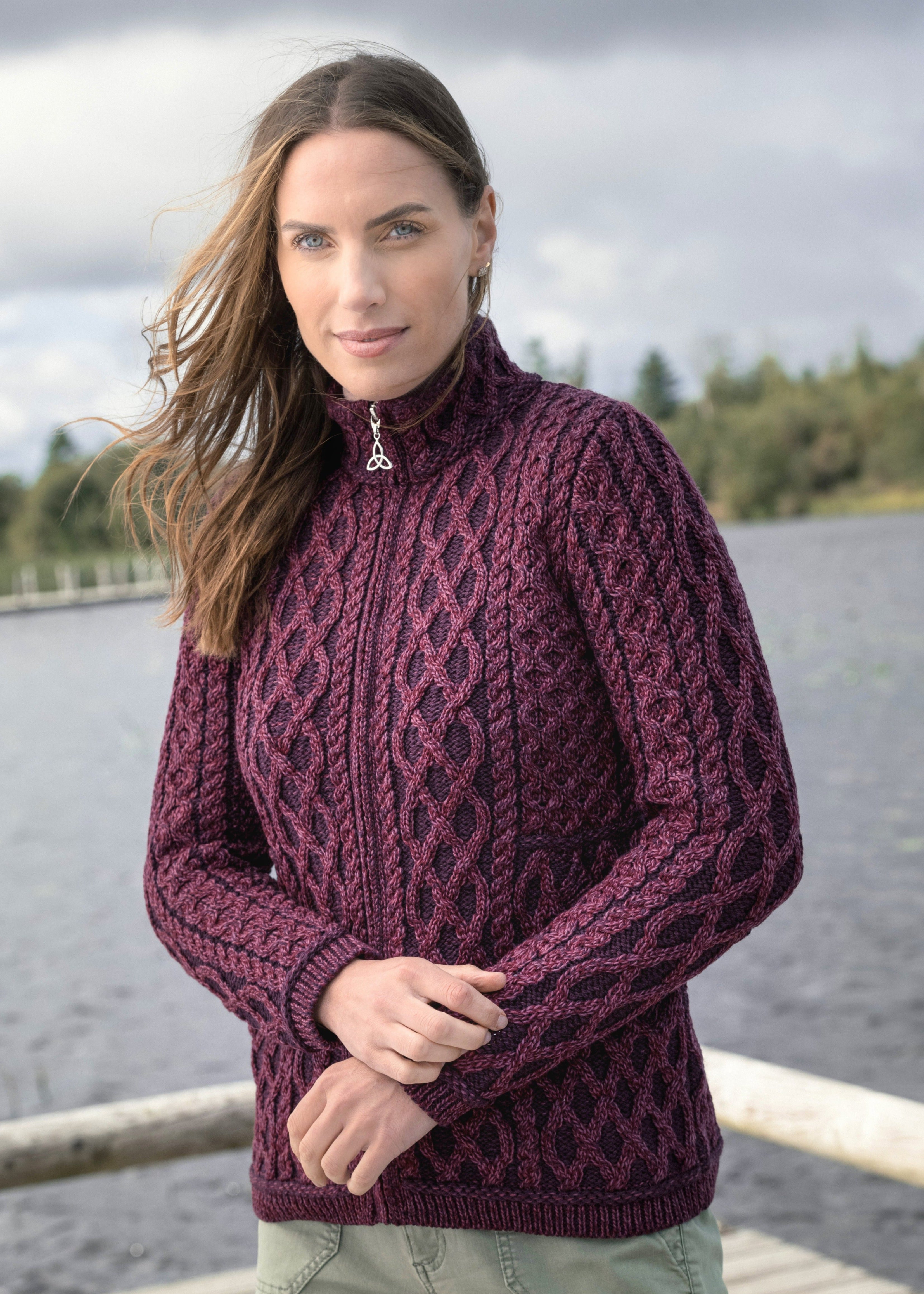 Aran Crafts Plated Zip Purple Mix Cardigan