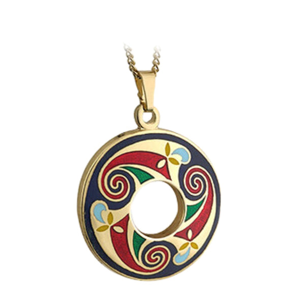 Gold Plated Celtic Enamel Round Pendant