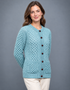 Aran-Strickjacke mit Zopfmuster | 100 % Wolle | Aqua