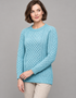 Women's Slim-Fit Aran Cable Knit Sweater - 100% Merino Wool | Aqua
