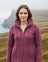 Aran Crafts Double Collar Trinity Cardigan | Berry | 100% Merino Wool