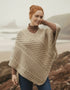 Aran Merino Wool V Poncho in Parsnip | Irish Cable Knit