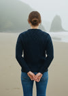 Unisex Aran Wool Sweater | Navy/Green Mix