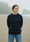 Unisex Aran Wool Sweater | Navy/Green Mix