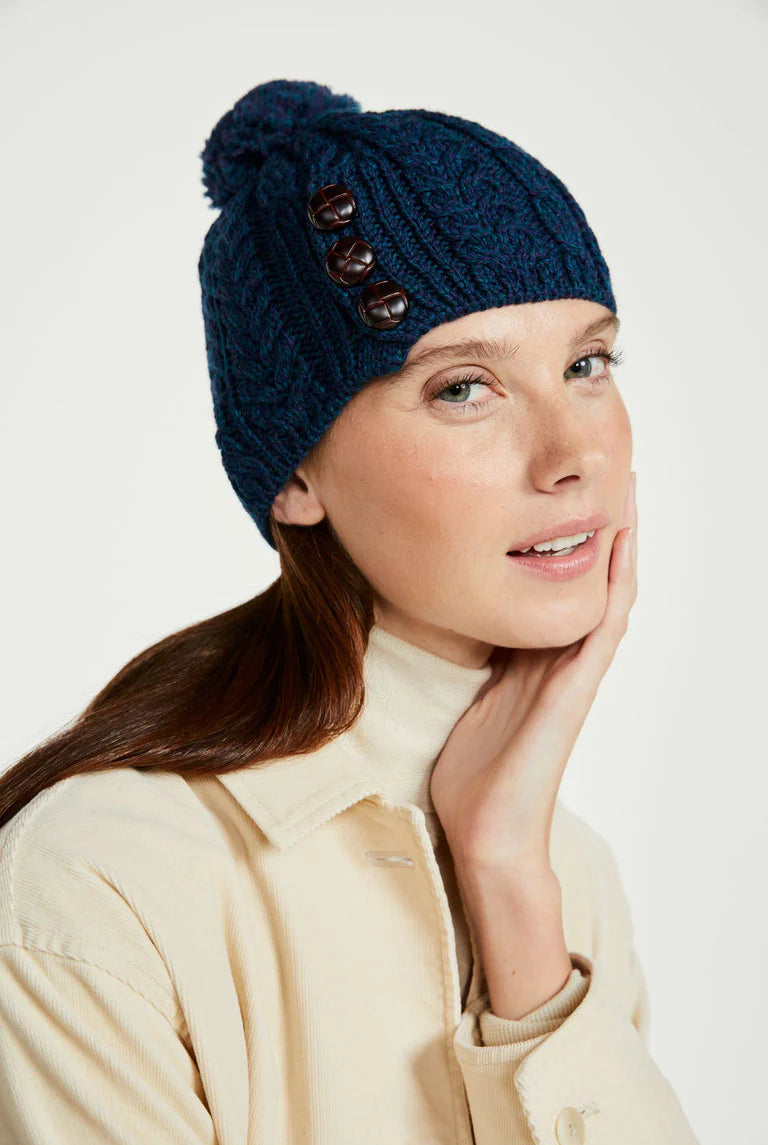 Aran Button Beanie Hat