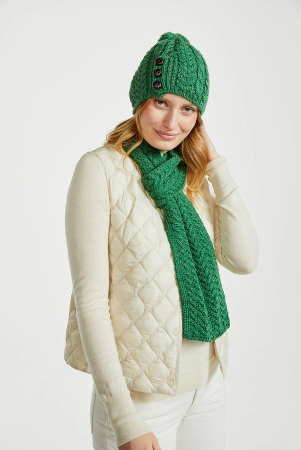 Aran Button Beanie Hat