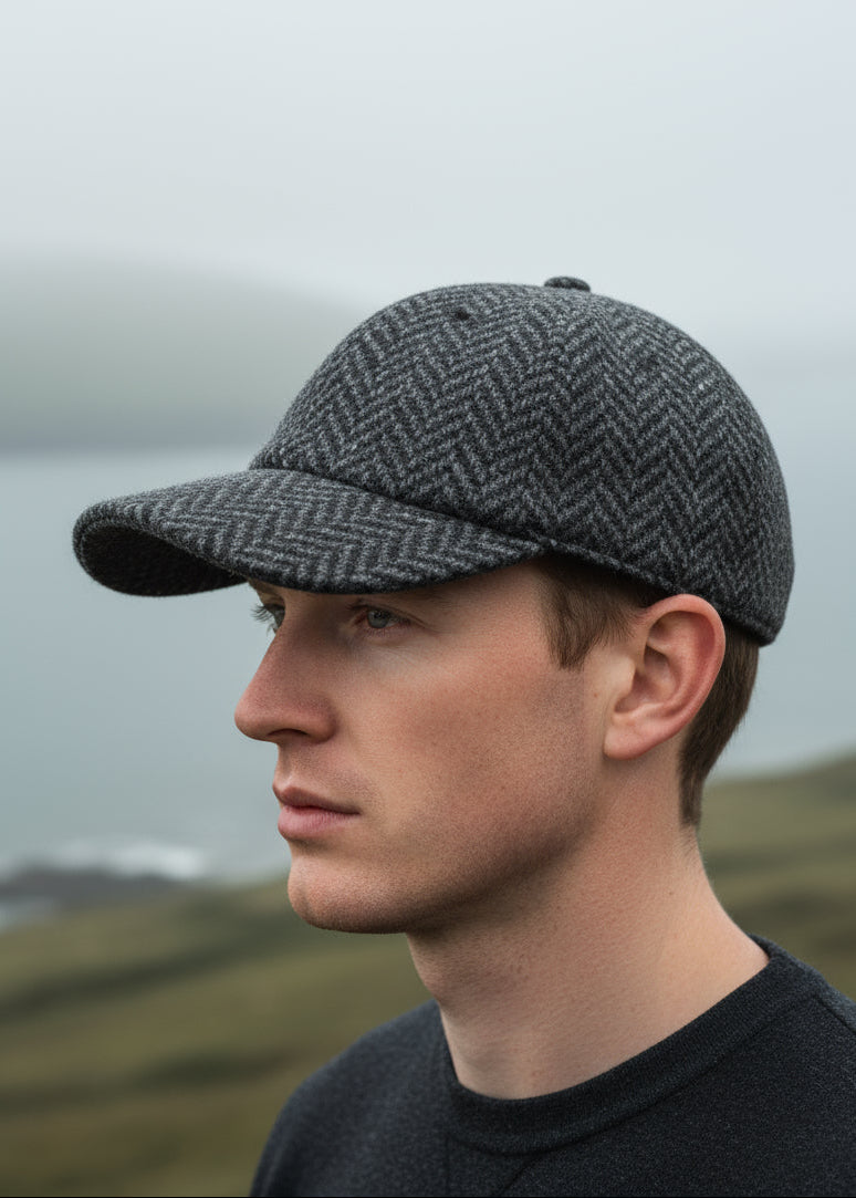 Irish Tweed Baseball Cap | Charcoal Herringbone