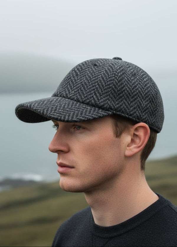 Irish Tweed Baseball Cap | Charcoal Herringbone