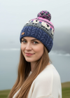 Erin Pink Blue Aran Sheep Bobble Hat