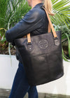 Lee River Black Leather Tote Bag