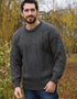 Charcoal Irish Aran Sweater | 100% Wool | Traditional Diamond Stitch