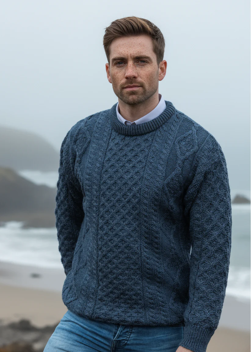 Inis Mor Aran Sweater | Denim