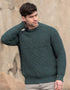 Men's Fisherman Rib Crew Neck Sweater - Green | 100% Wool
