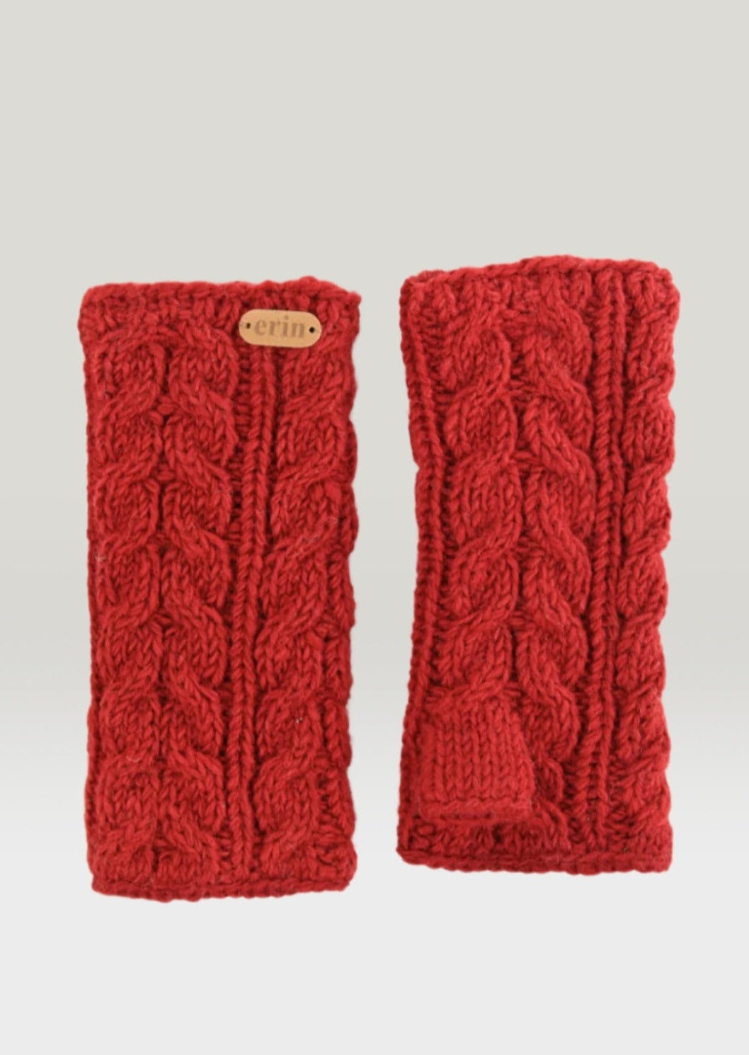 Aran Cable Handwarmers - Red