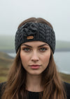 Aran Cable Knitted Wool Flower Headband | Charcoal