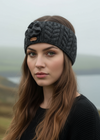 Erin Aran Cable Knitted Wool Flower Headband | Charcoal