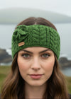 Aran Cable Knitted Wool Flower Headband | Green