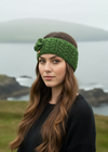 Erin Aran Cable Knitted Wool Flower Headband | Green