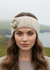 Aran Cable Knitted Wool Flower Headband - Oatmeal