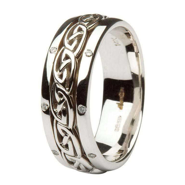 Ladies White Gold Celtic Diamond Wedding Ring