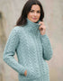 Aran Crafts Double Collar Trinity Cardigan - Premium Merino Wool | Mermaid Blue