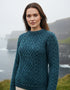 Aran Cable Knit Merino Wool Sweater - Bermuda Blue | Irish Crafted
