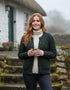 Inagh Ladies Aran Cardigan | Army Green | 100% Worsted Wool