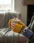 Erin Aran Sheep Handwarmers | Blue & Yellow