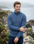 Aran Merino Wool Half Zip Sweater | Denim