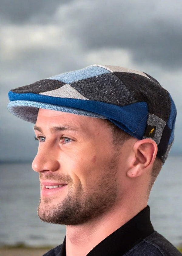 Donegal Tweed Blue Patch Flat Cap